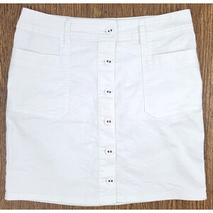 prAna Organic Cotton Denim Kara Skirt White Button Front Women's Size 6